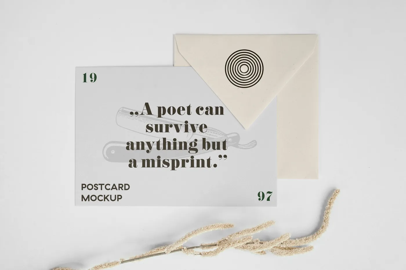 Yatay kartpostal ve zarf Mockup - Mr.Mockup | 