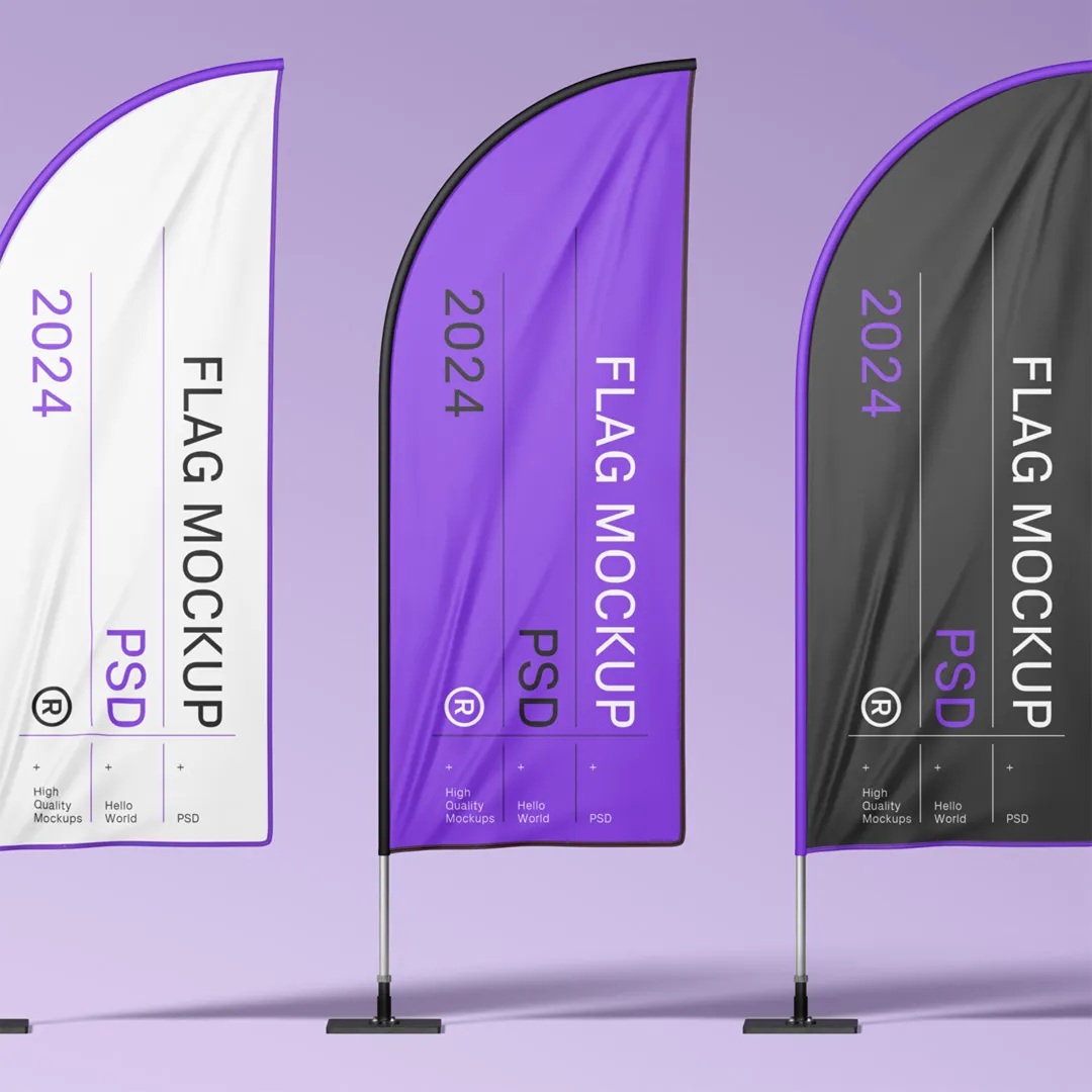 Ücretsiz Üç Dışbükey Bayrak Mockup - Mr.Mockup