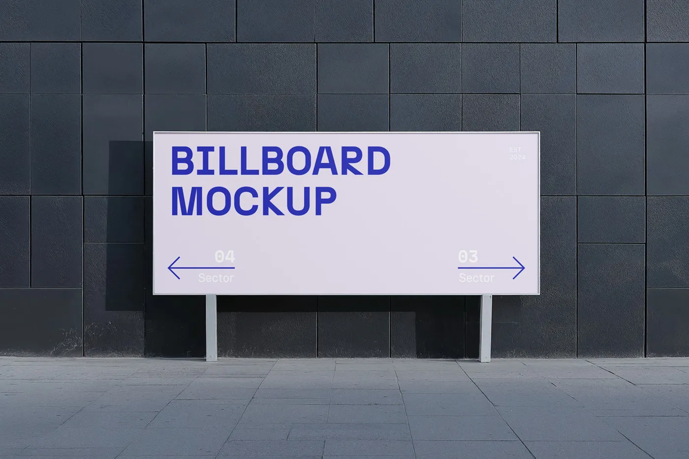Karanlık Binanın Önünde Ücretsiz Billboard Mockup - Mr.Mockup