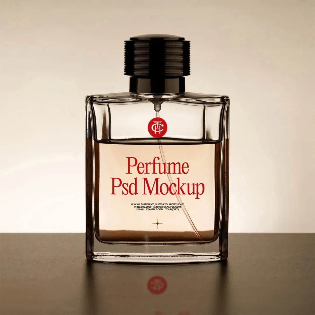 Ücretsiz şeffaf parfüm şişesi Mockup - Mr.Mockup