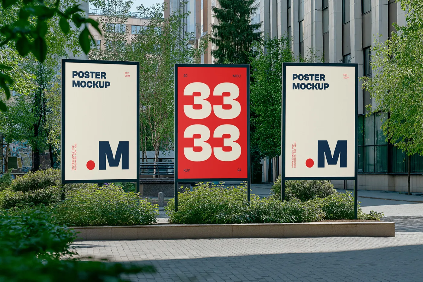 Big City Mockup'ta Ücretsiz Üç Poster - Mr.Mockup