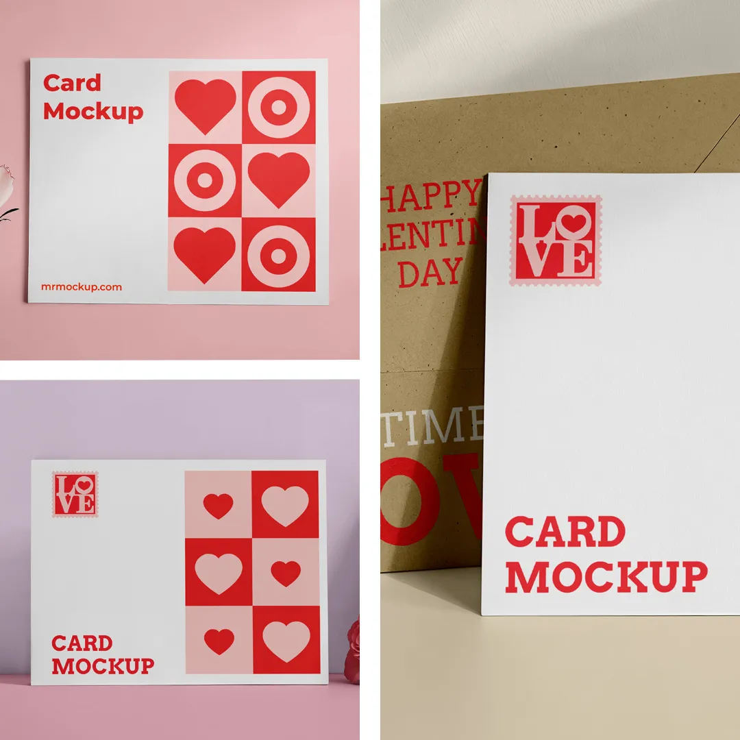 Ücretsiz Sevgililer Kart Seti Mockups - Mr.Mockup