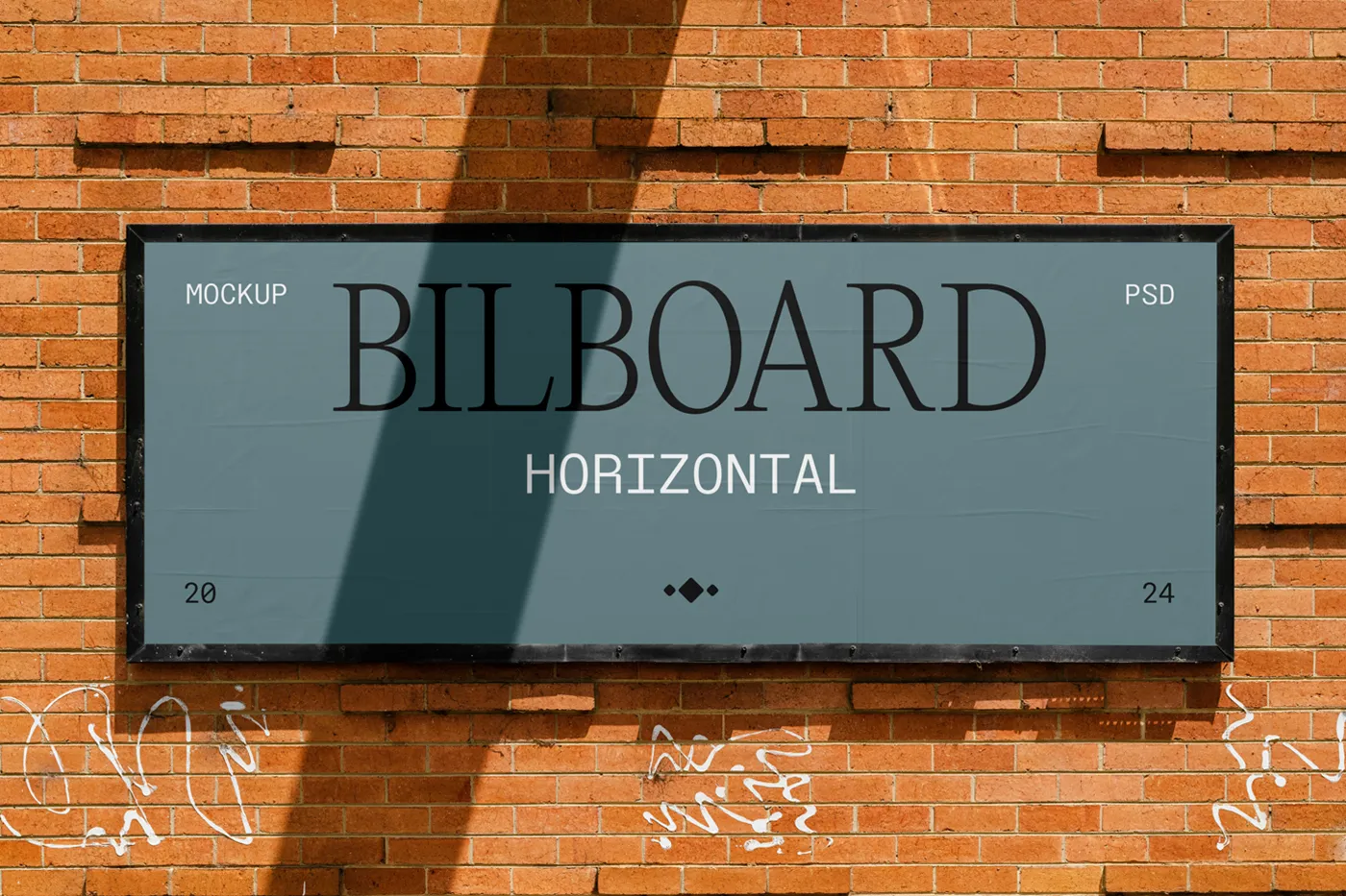 Tuğla Duvar Mockup'ta Ücretsiz Küçük Billboard - Mr.Mockup