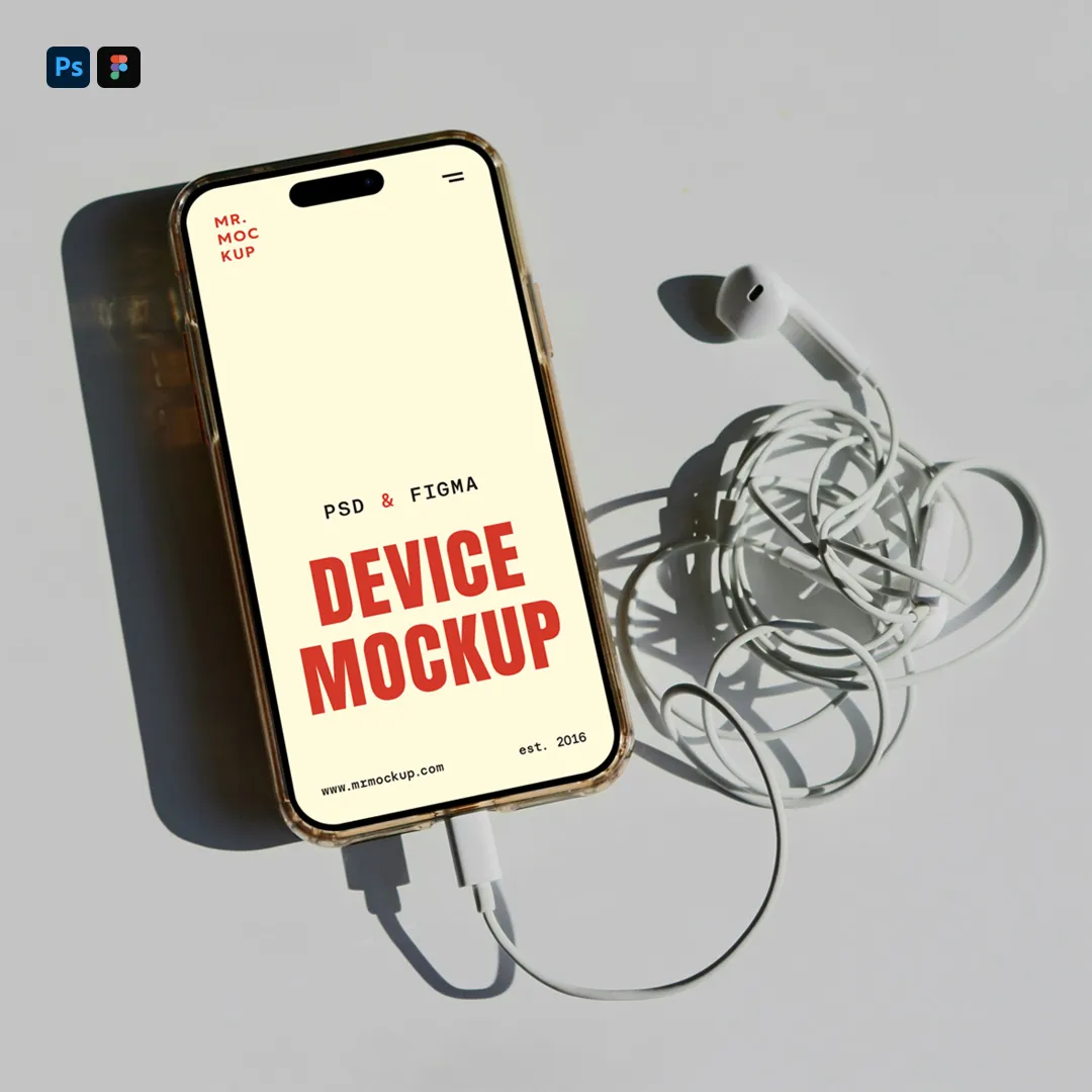 Ücretsiz Laying iPhone 16 Pro Mockup - Mr.Mockup
