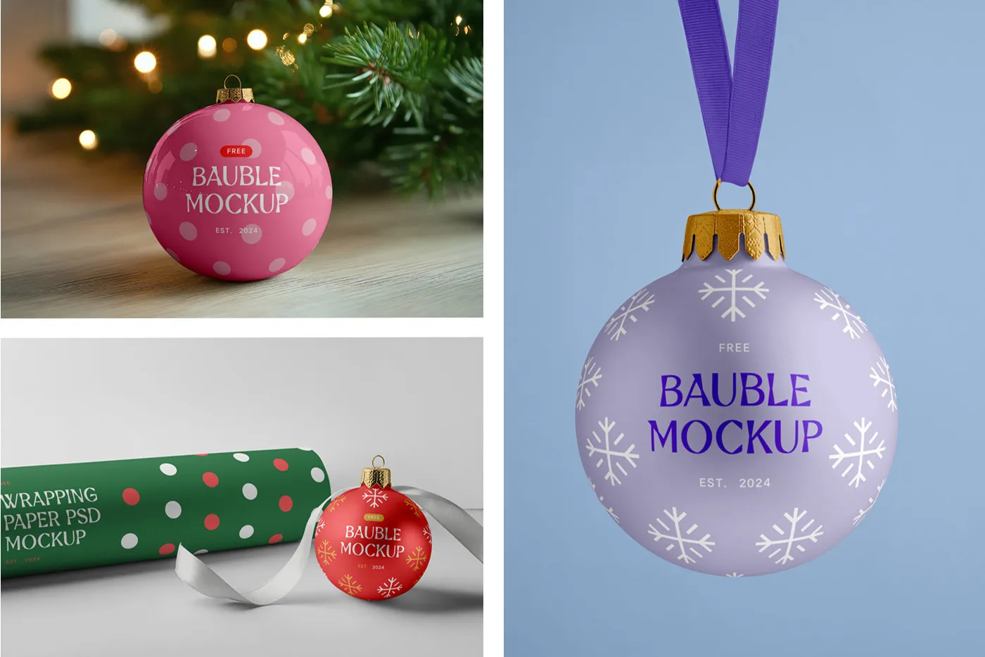 Ücretsiz Noel Bouble ve Patma Kağıt Mockups - Mr.Mockup