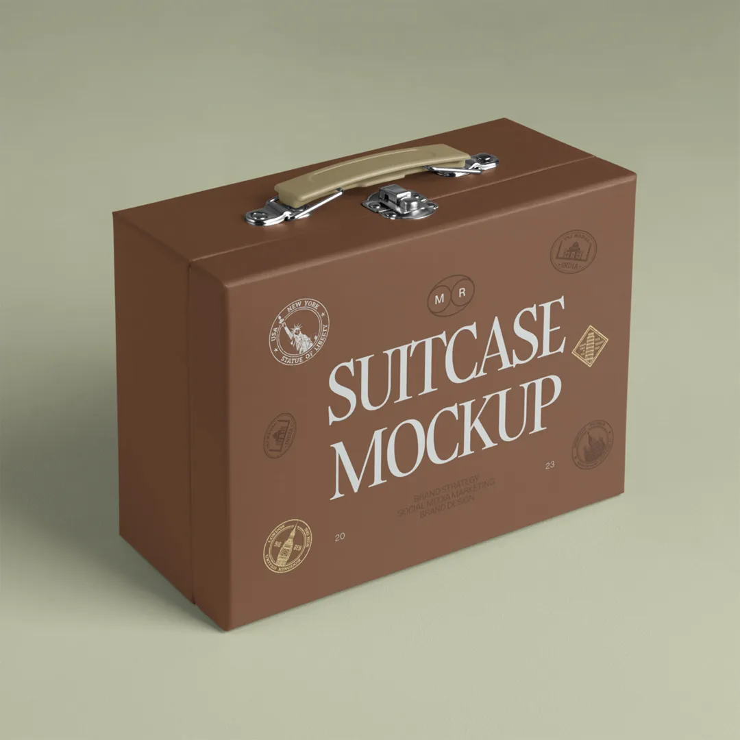 Ücretsiz Bavul Kutusu Mockup - Mr.Mockup