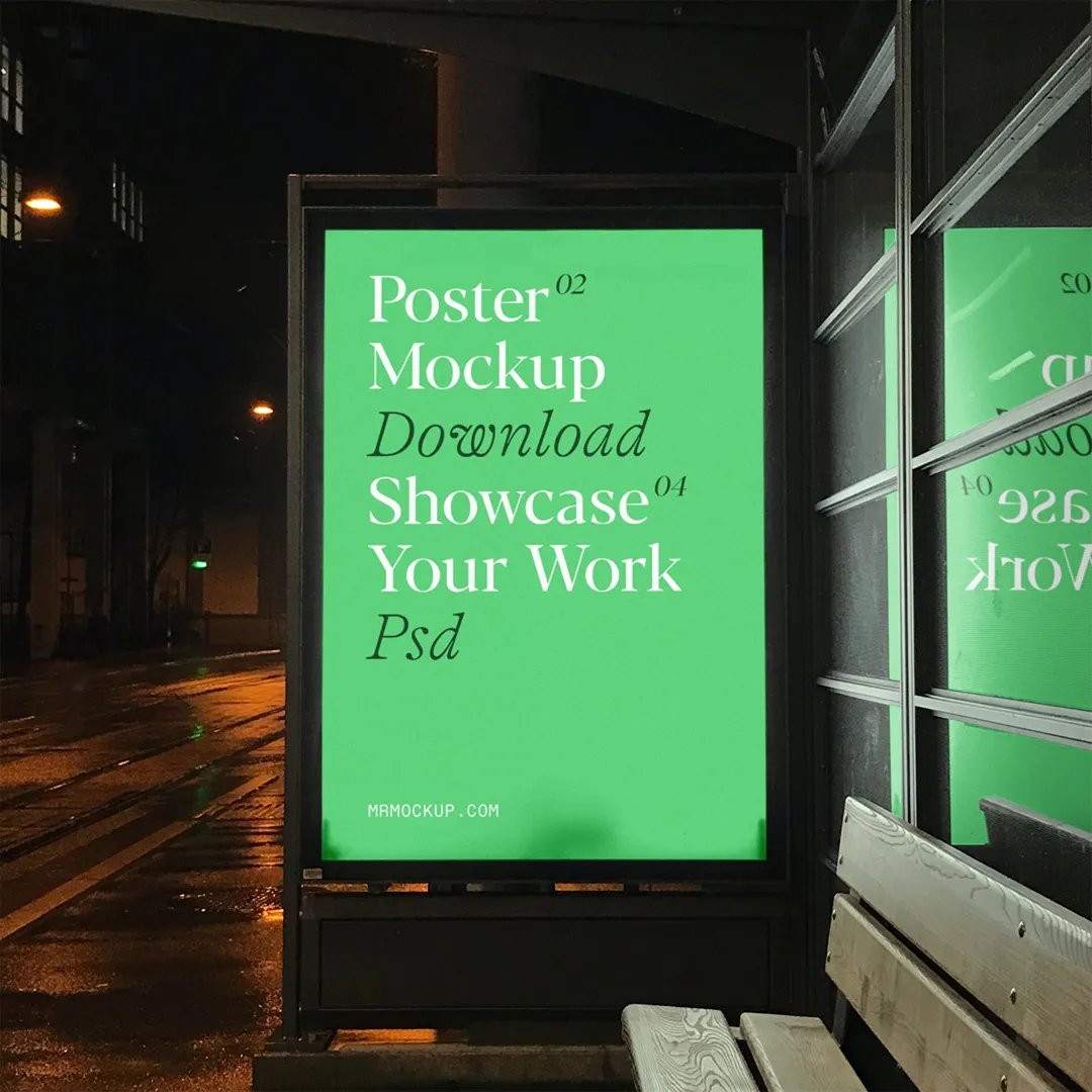 Gecede Ücretsiz Otobüs Durağı Posteri Mockup - Mr.Mockup
