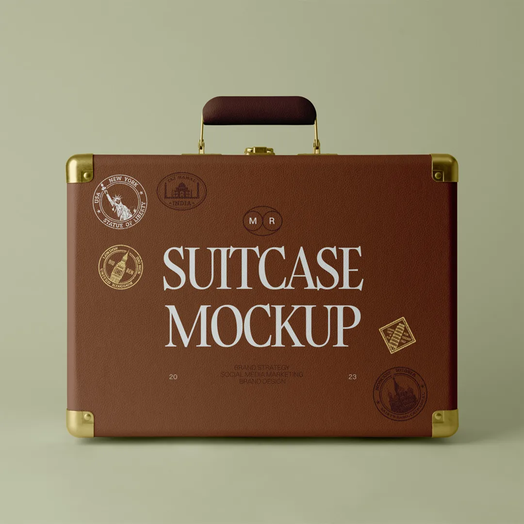 Ücretsiz ön ayakta duran bavul mockup - Mr.Mockup
