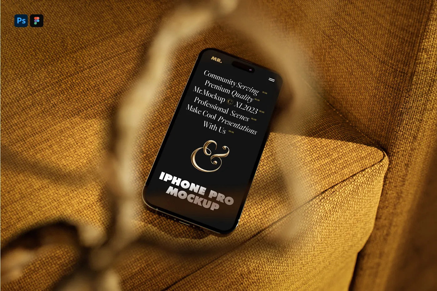 Koltuk Mockup'ta Ücretsiz İPhone 14 - Mr.Mockup
