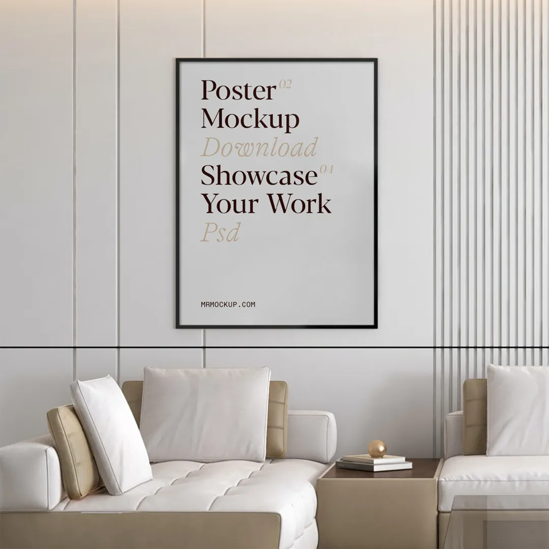 Salon Mockup'ta Ücretsiz Poster - Mr.Mockup