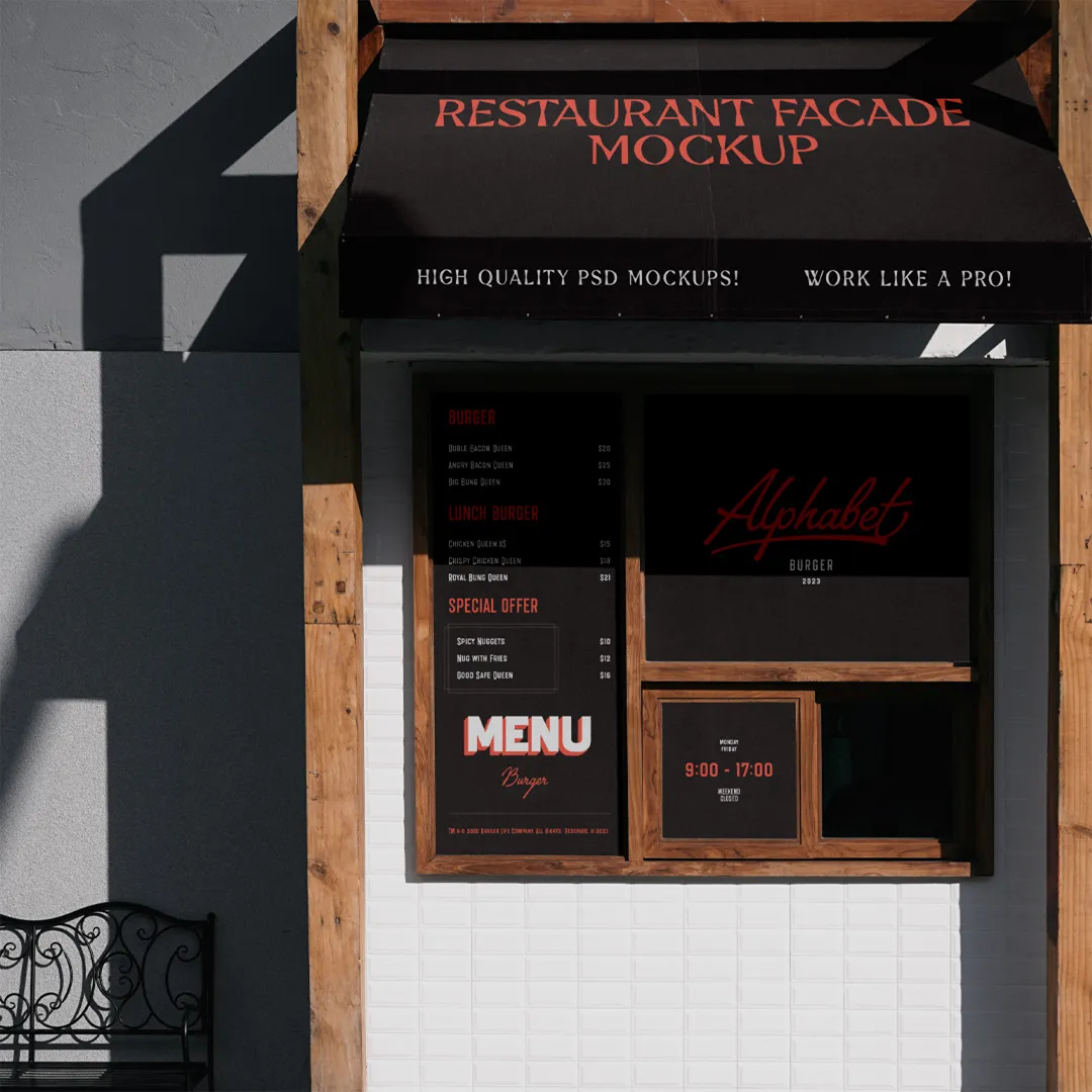 Ücretsiz restoran cephesi Mockup - Mr.Mockup
