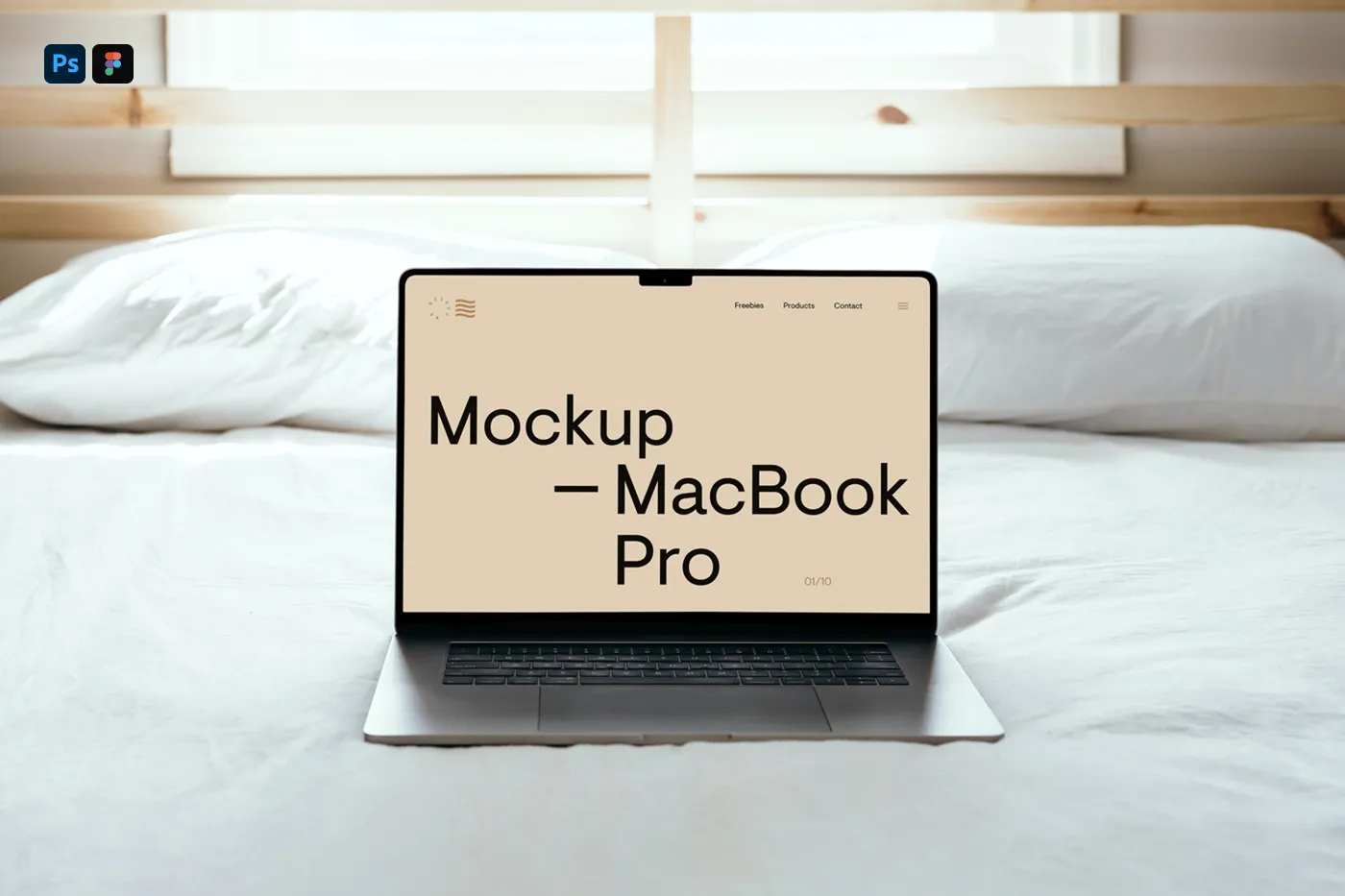 Yatak Mockup'ta Ücretsiz MacBook Pro - Mr.Mockup