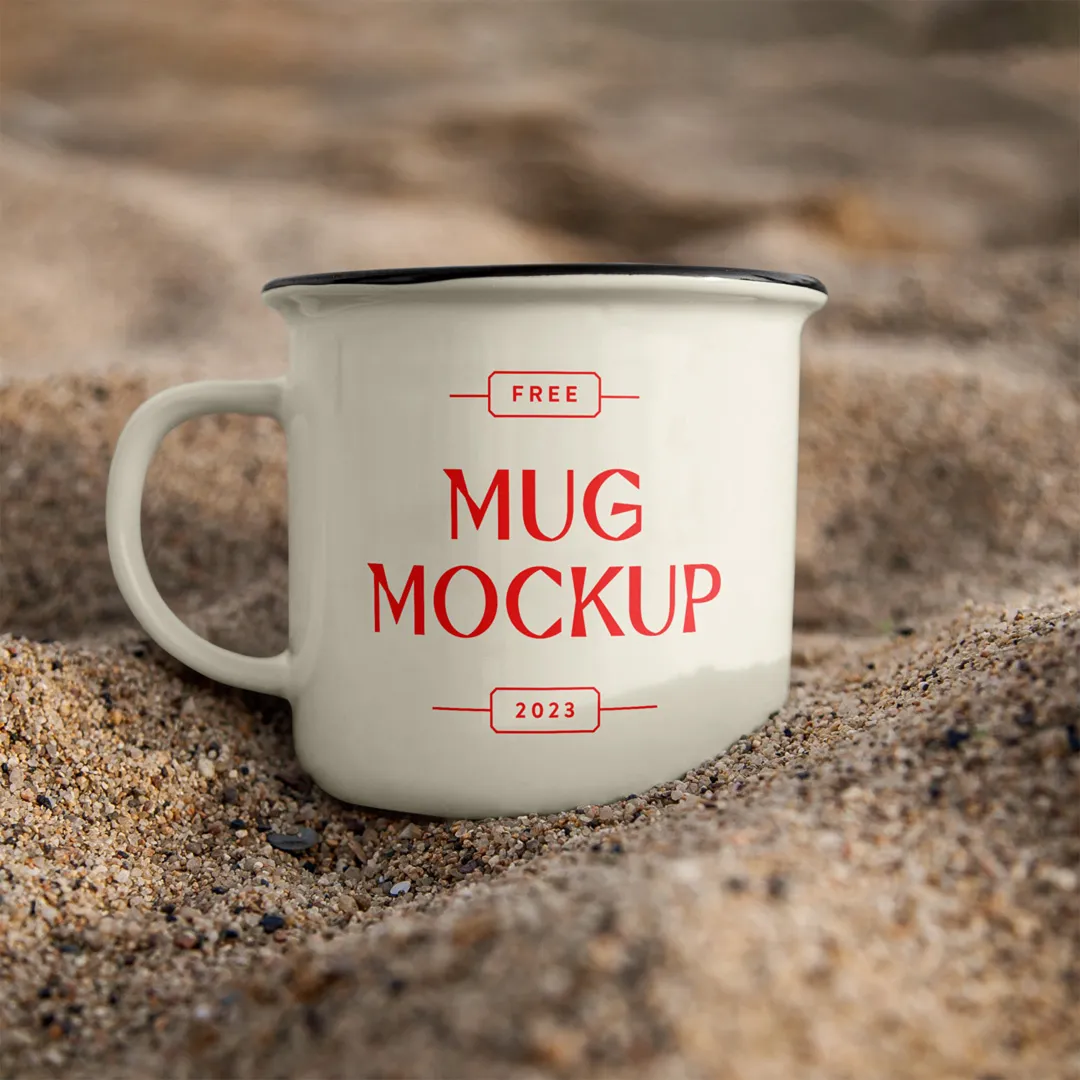Sand Mockup'ta Ücretsiz Kupa - Mr.Mockup