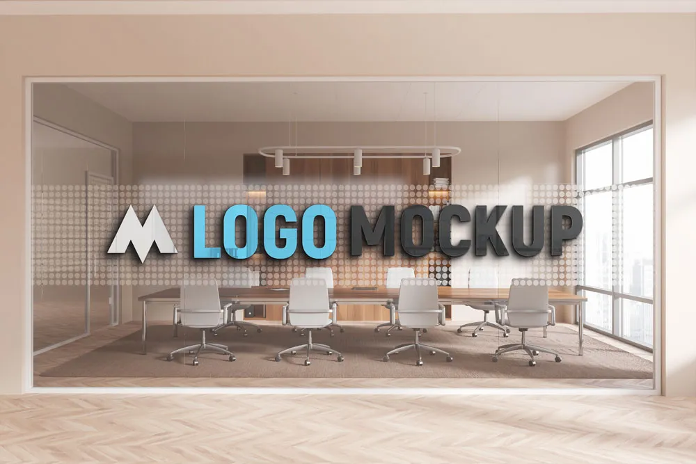 Ücretsiz Ofis Toplantı Odası Logosu Mockup | 