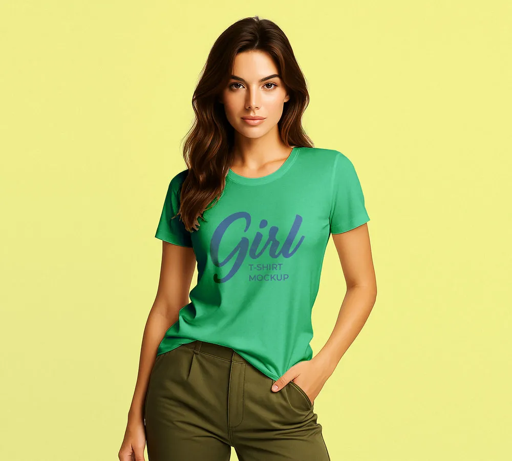 T-Shirt Mockup PSD giyen ücretsiz kız | 