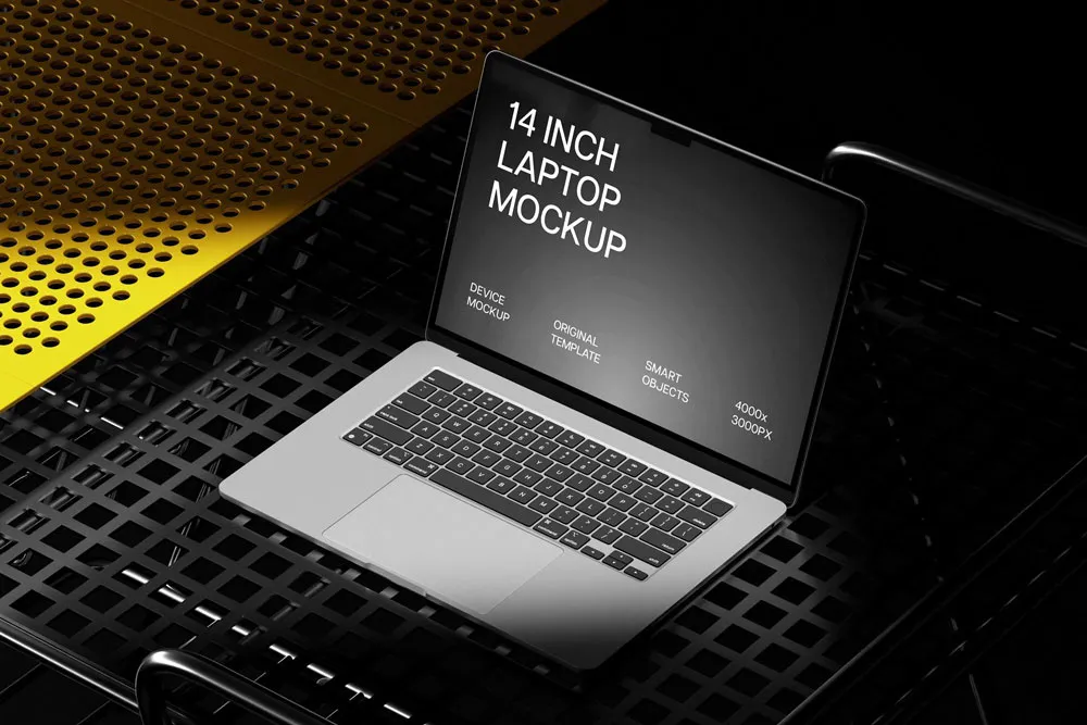 Ücretsiz Metal Grid MacBook Pro Mockup | 