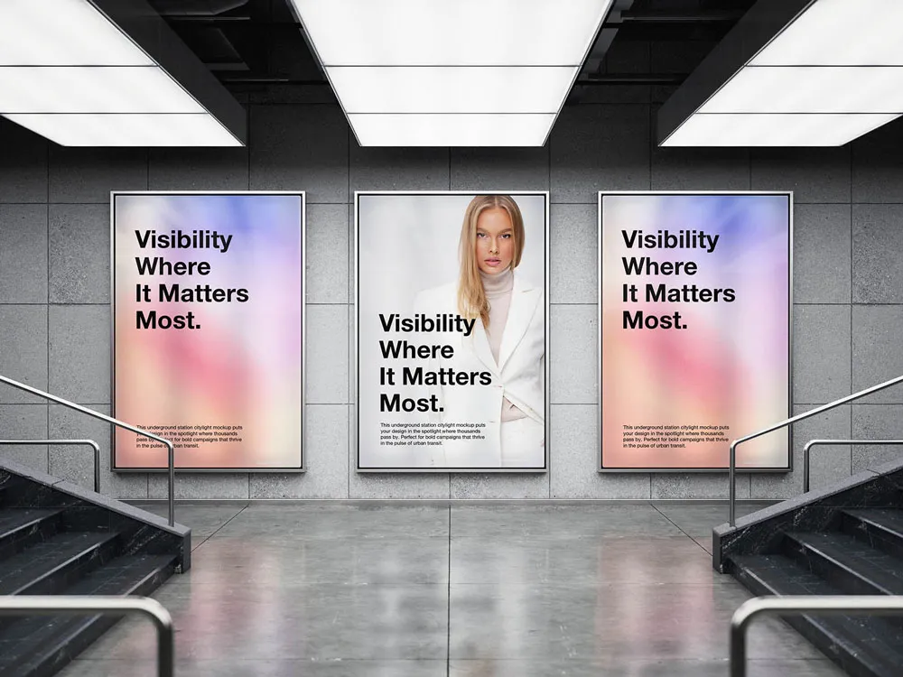 Ücretsiz Metro Şehir Işığı Billboard Mockup | 