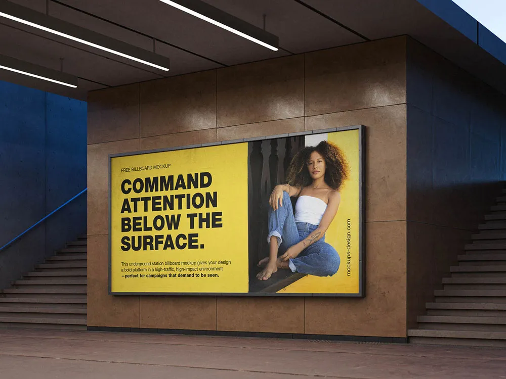Ücretsiz Yeraltı Billboard Mockup | 