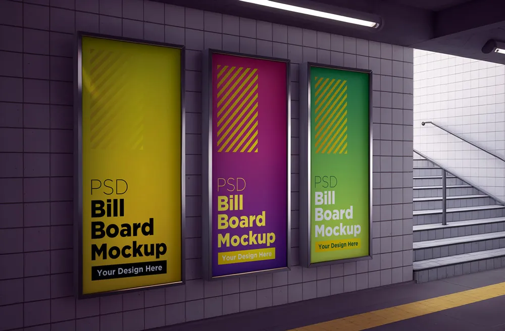 ÜCRETSİZ Metro Billboard Mockup PSD | 