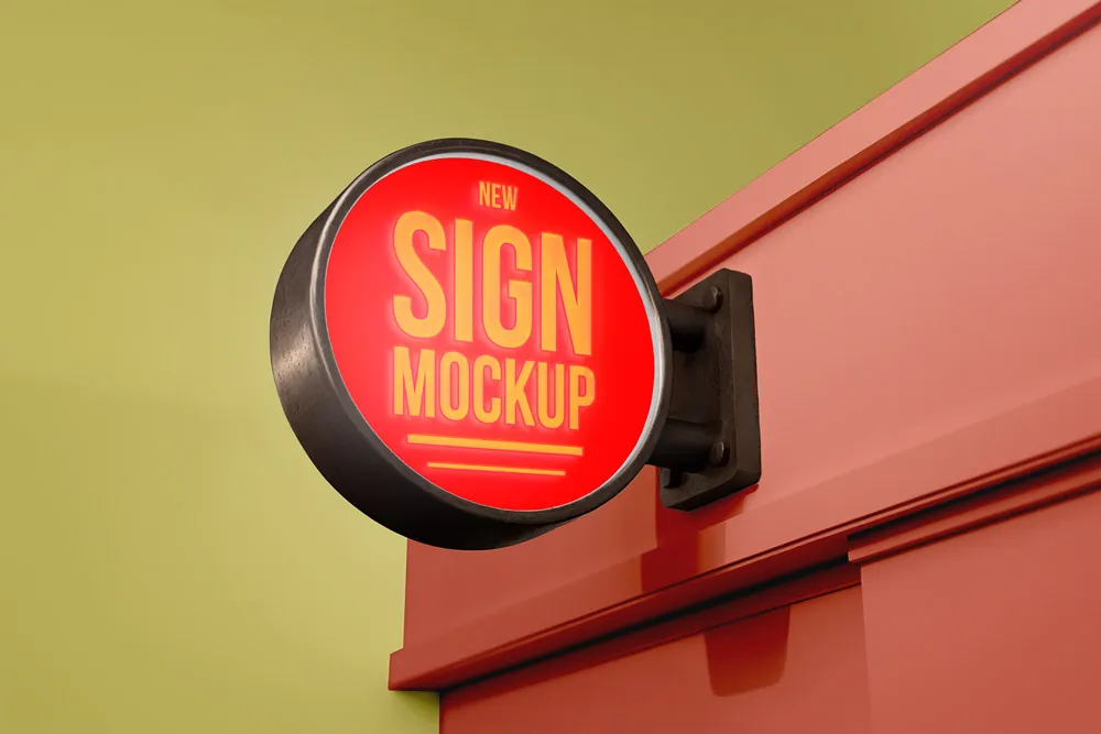 Ücretsiz yuvarlak tabela mockup psd | 