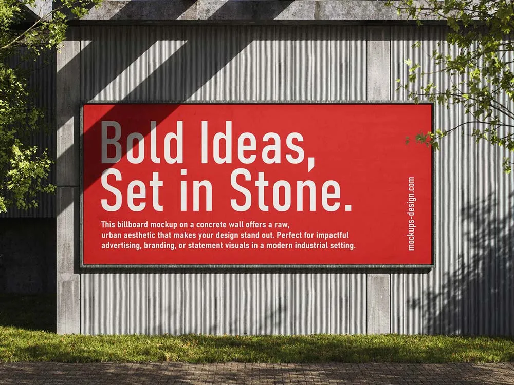 Ücretsiz Endüstriyel Beton Billboard Mockup | 