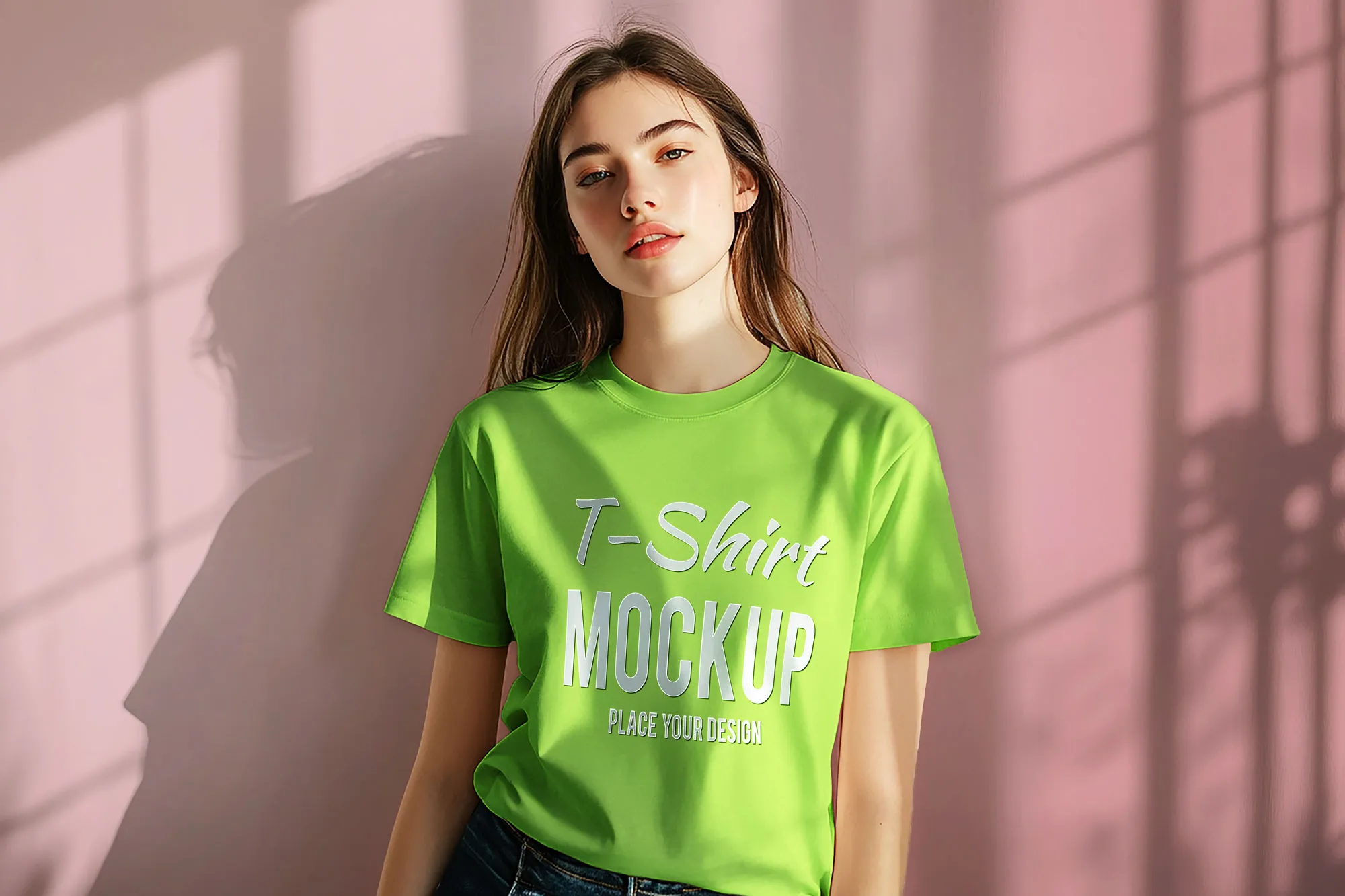 T-Shirt Mockup PSD giyen ücretsiz kadın | 