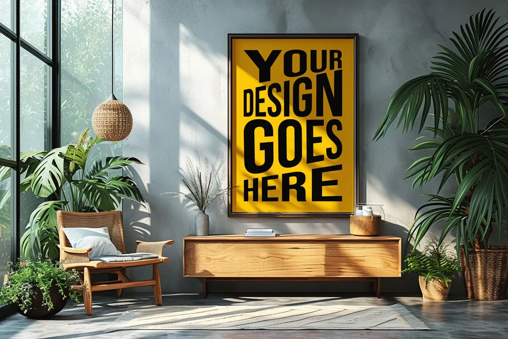 Ücretsiz ahşap oda poster mockup | 