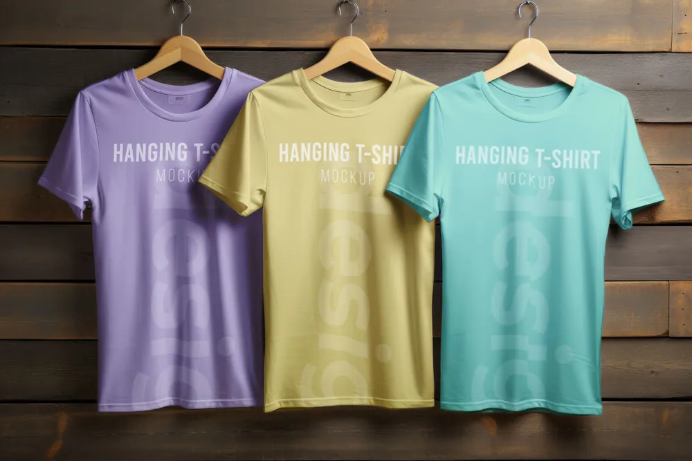 Ücretsiz ahşap askı T-Shirt Mockup PSD | 