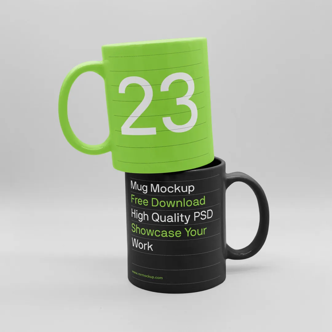 İki Seramik Kupa Mockup - Mr.Mockup