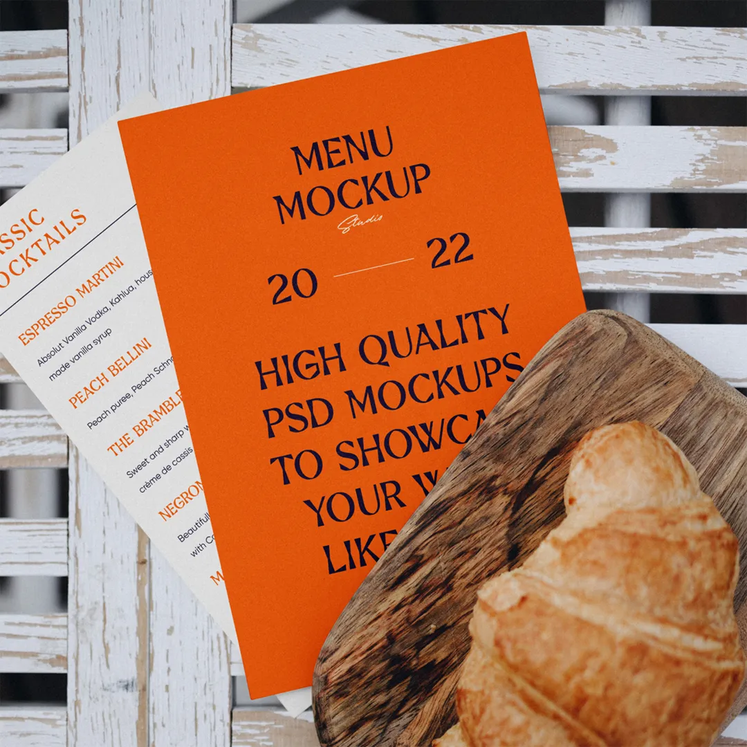 Croissant Mockup ile Menü Kartları - Mr.Mockup