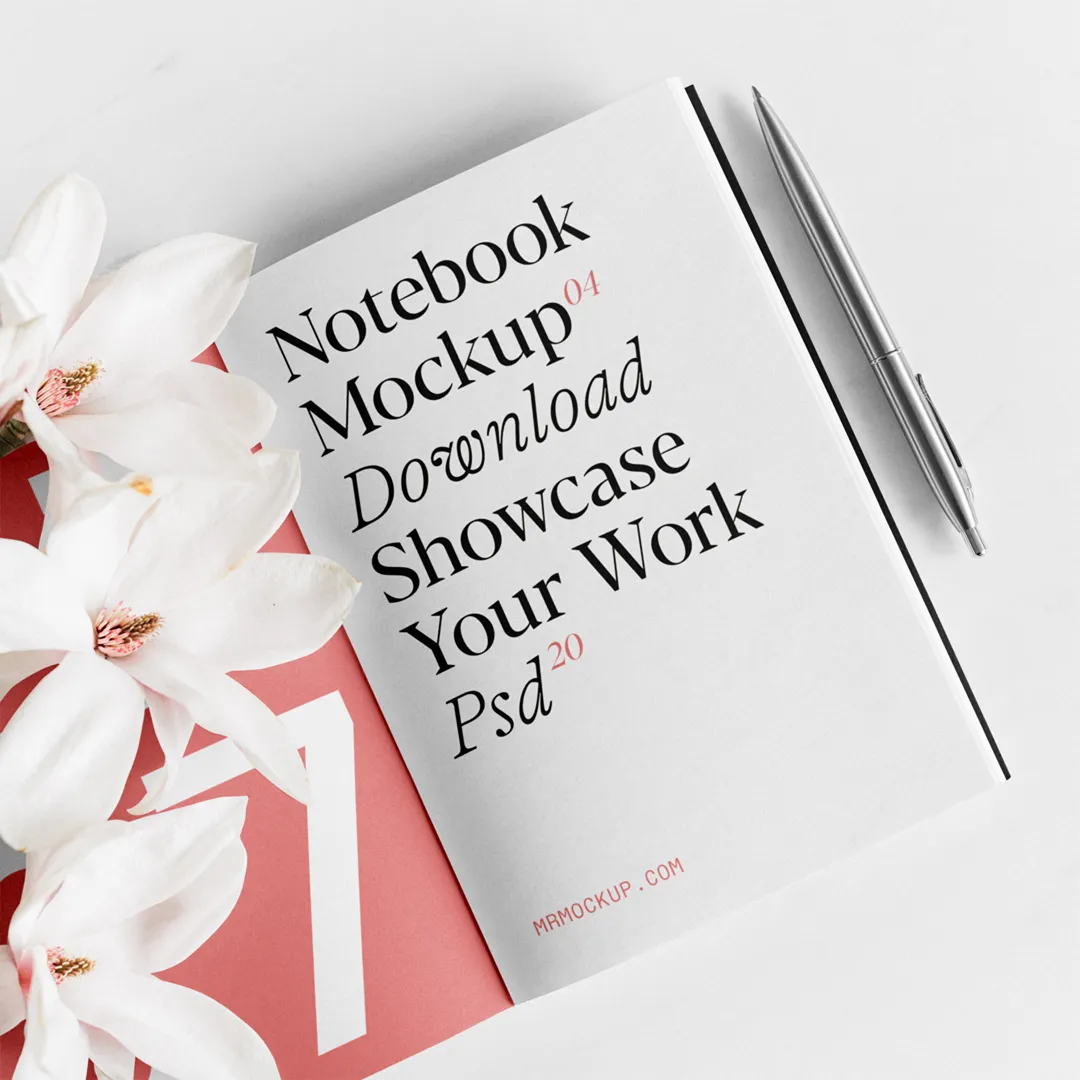 Çiçeklerle Defter Mockup - Mr.Mockup