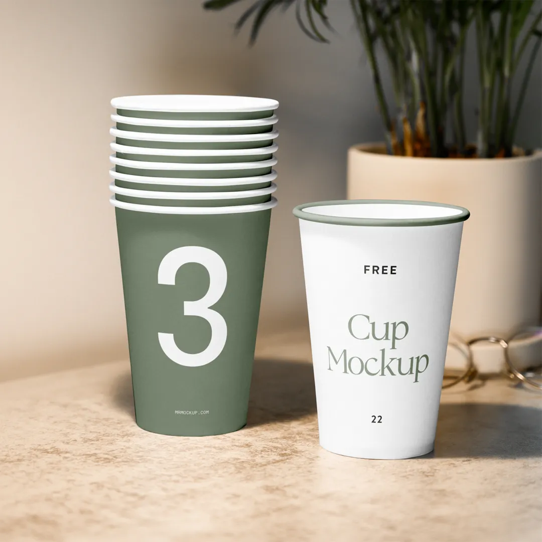 Masa Mockup'ta Kağıt Bardaklar - Mr.Mockup