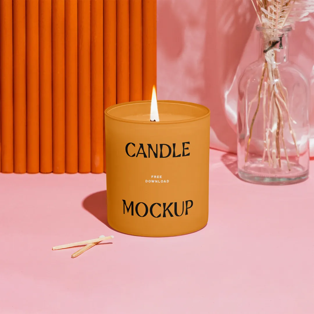Çiçek Mockup ile Mum - Mr.Mockup