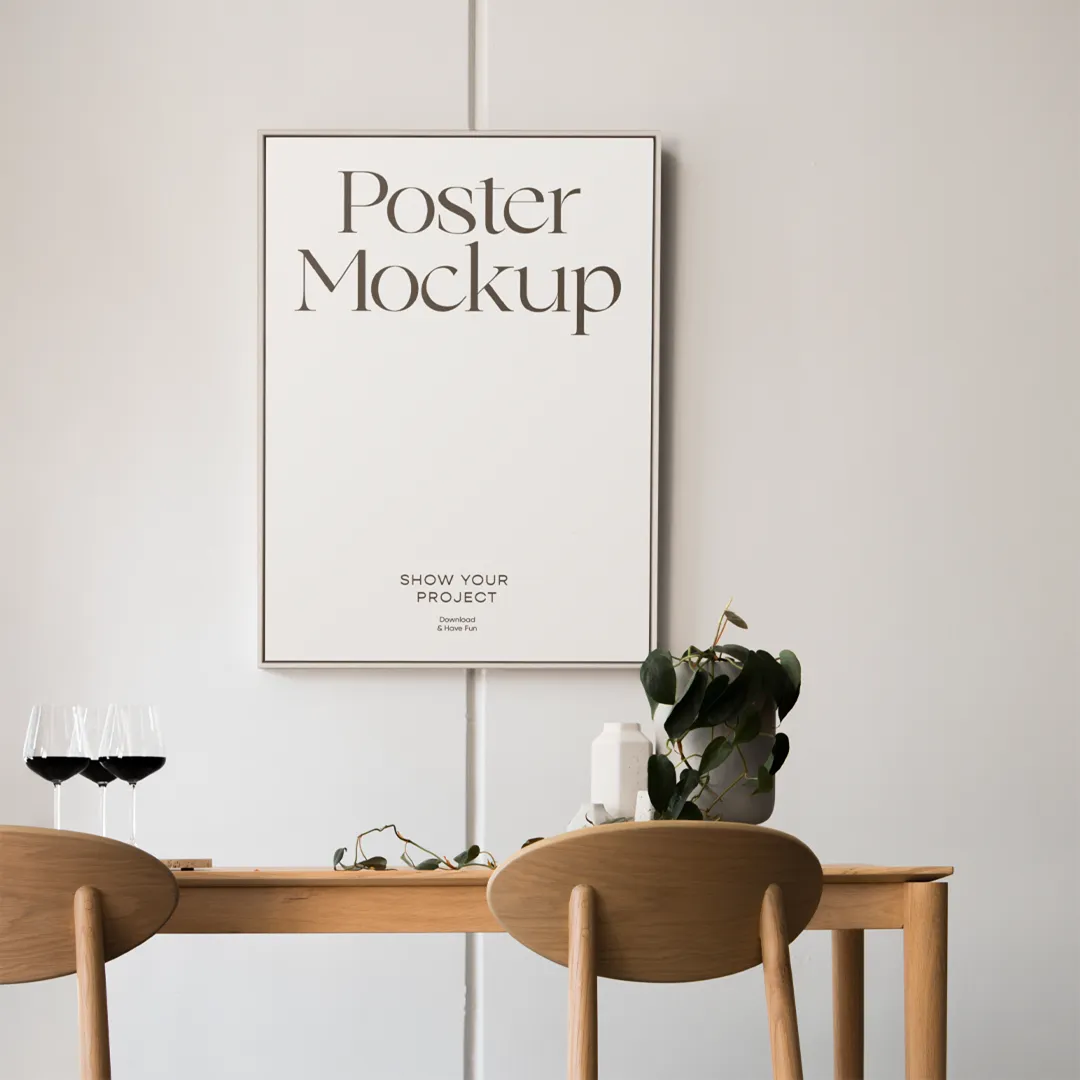 Yemek Odasında Poster Mockup - Mr.Mockup