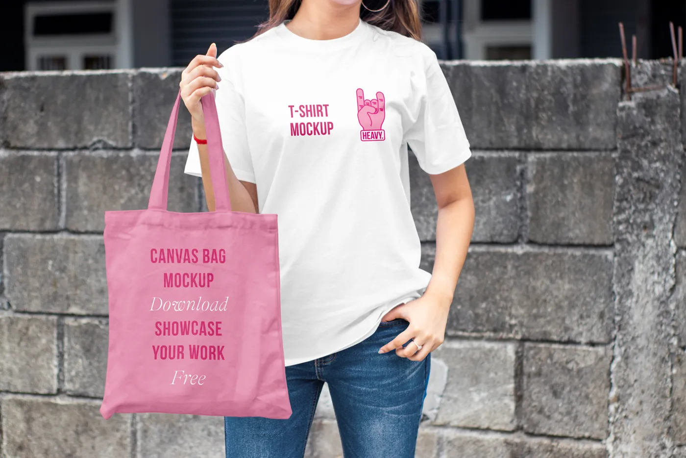 Tuval çantası Mockup ile Tişört-Mr.Mockup
