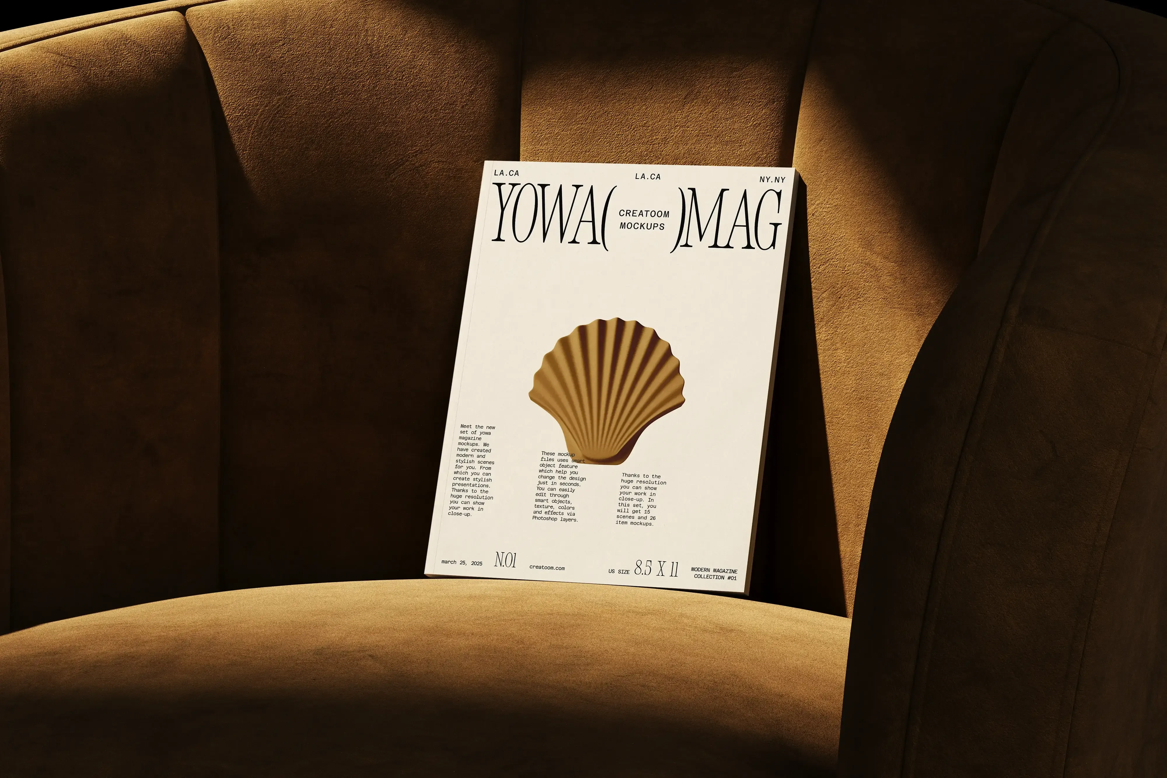 Modern Sandalyede Kapak Dergisi Mockup V1 Ön Görünüm |