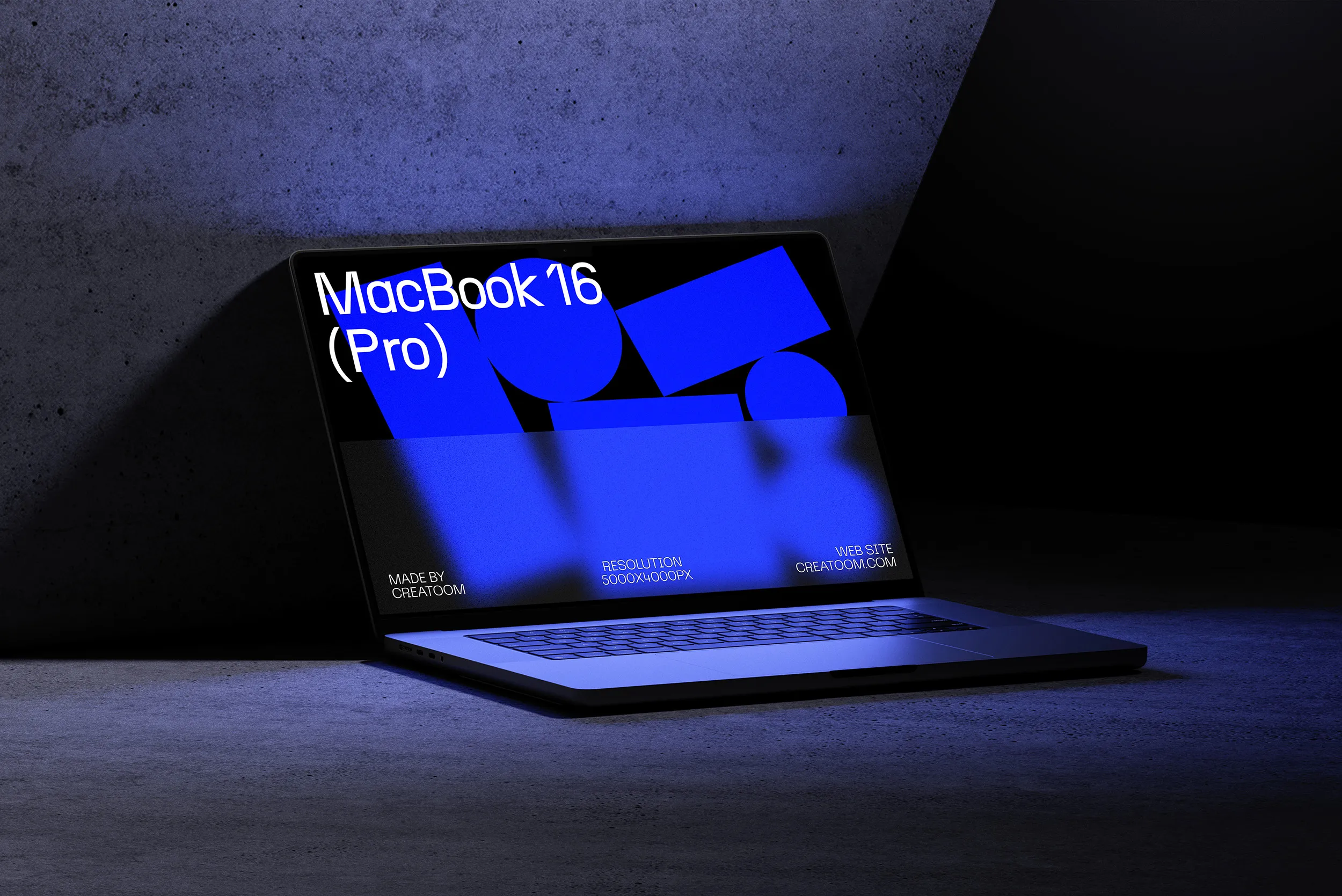 MacBook 16 Pro Mockup Beton Arka Plan Ön Görünüm |