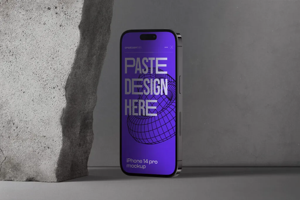 Taş ön görünümlü iPhone 14 Pro Mockup |